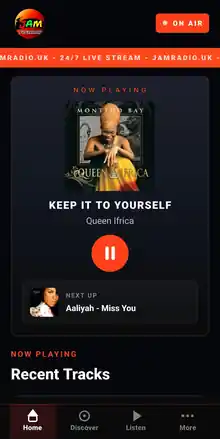 JAM Radio app home screen